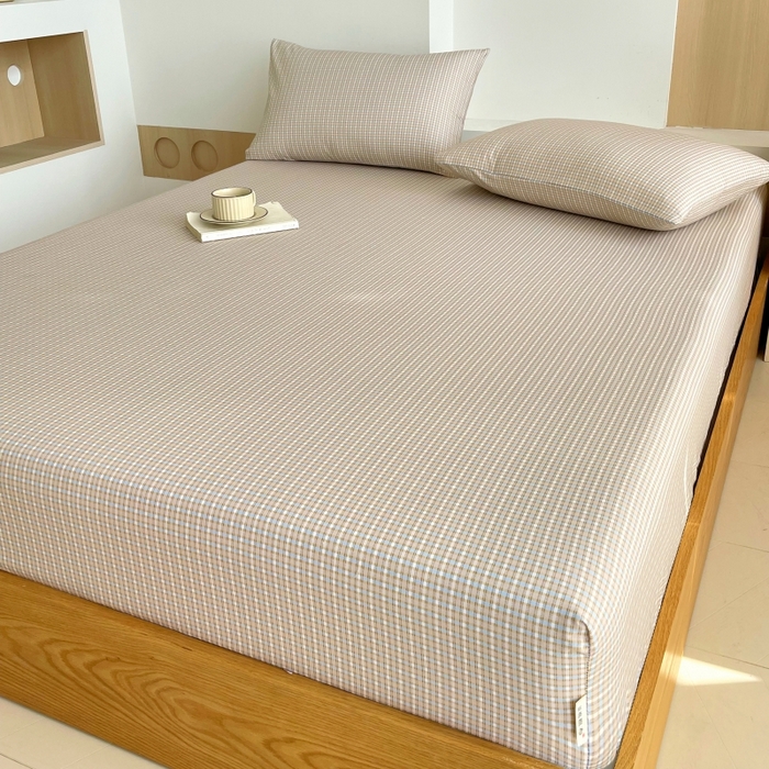 91家纺网 家纺一手货源 找家纺 慕尚家纺 2025新款全棉纯棉老粗布条格床笠款凉席席子 塞约-绿