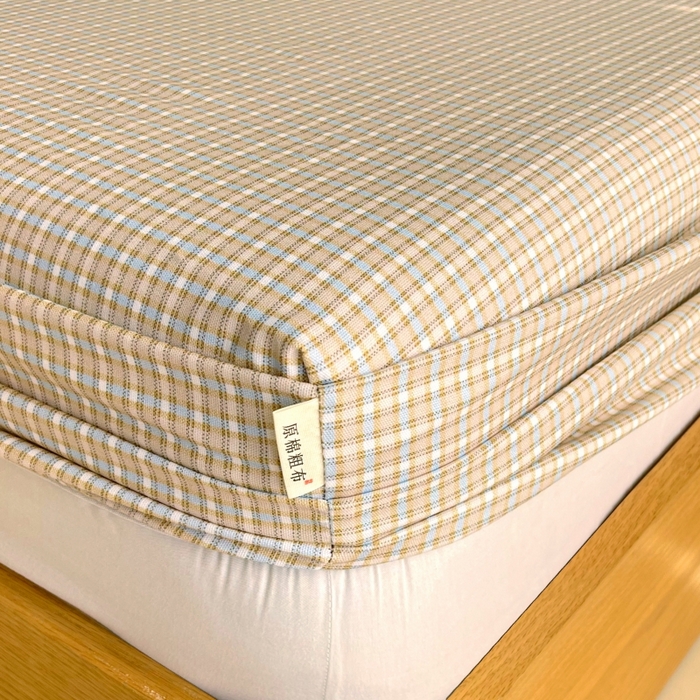 91家纺网 家纺一手货源 找家纺 慕尚家纺 2025新款全棉纯棉老粗布条格床笠款凉席席子 塞约-绿