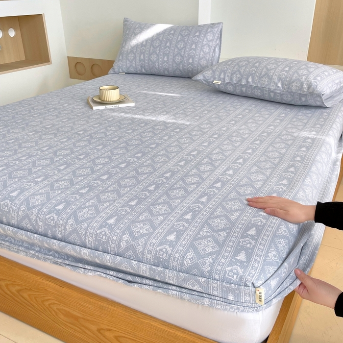 91家纺网 家纺一手货源 找家纺 慕尚家纺 2025新款全棉纯棉老粗布条格床笠款凉席席子 微澜