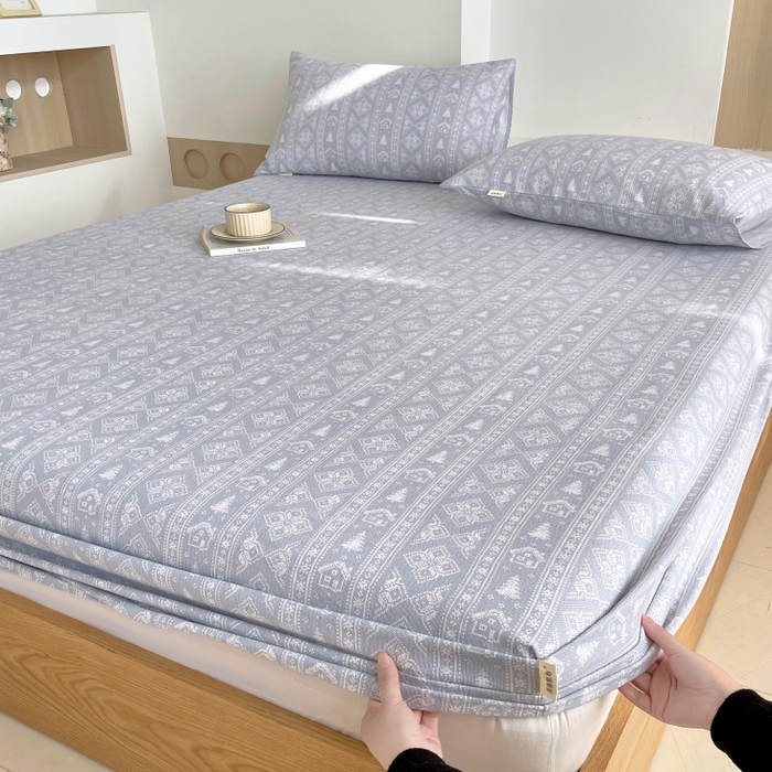 91家纺网 家纺一手货源 找家纺 慕尚家纺 2025新款全棉纯棉老粗布条格床笠款凉席席子 微澜