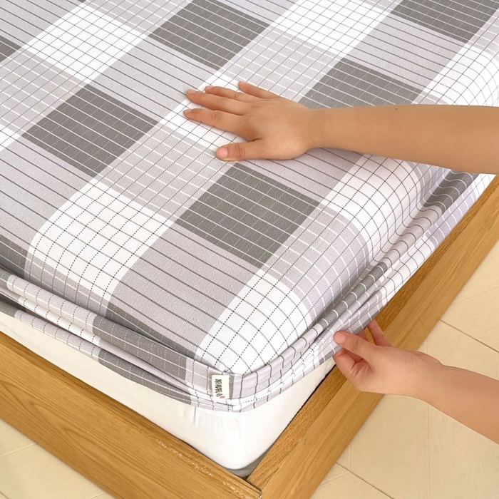 91家纺网 家纺一手货源 找家纺 慕尚家纺 2025新款全棉纯棉老粗布条格床笠款凉席席子 休闲生活-灰