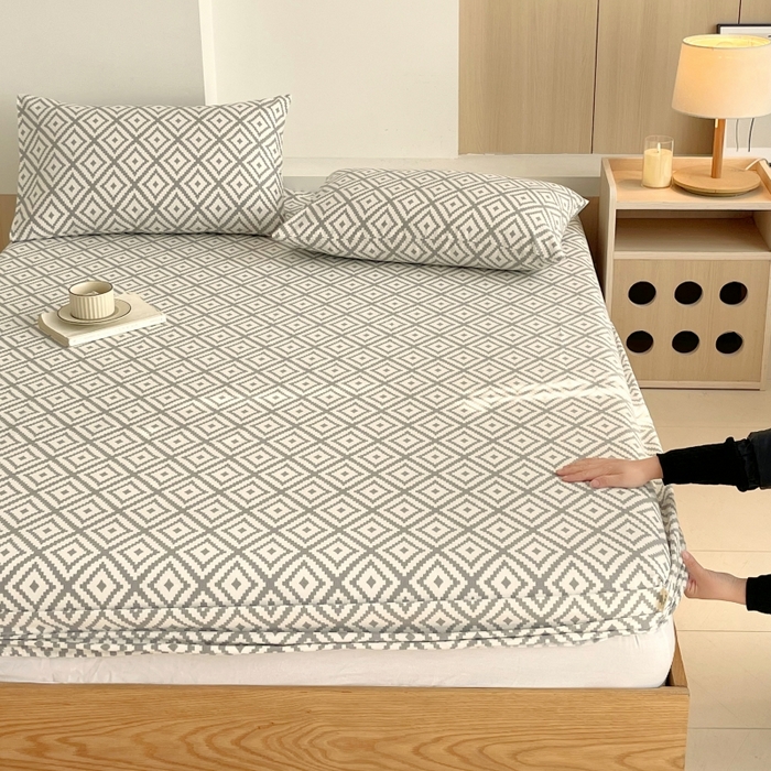 91家纺网 家纺一手货源 找家纺 慕尚家纺 2025新款全棉纯棉老粗布条格床笠款凉席席子 致青春