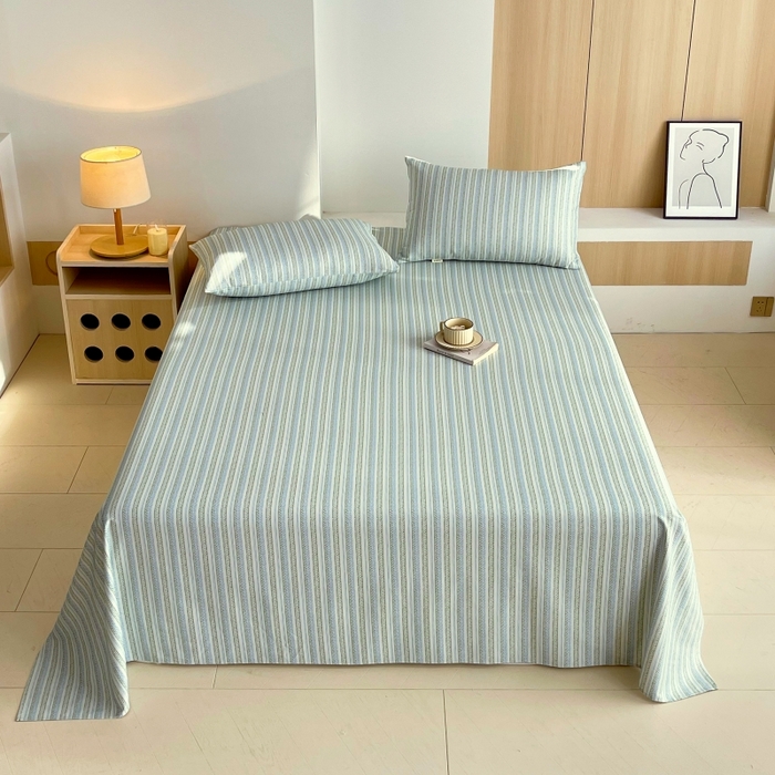 91家纺网 家纺一手货源 找家纺 （总）慕尚家纺 2025新款全棉纯棉老粗布条格床单款凉席席子