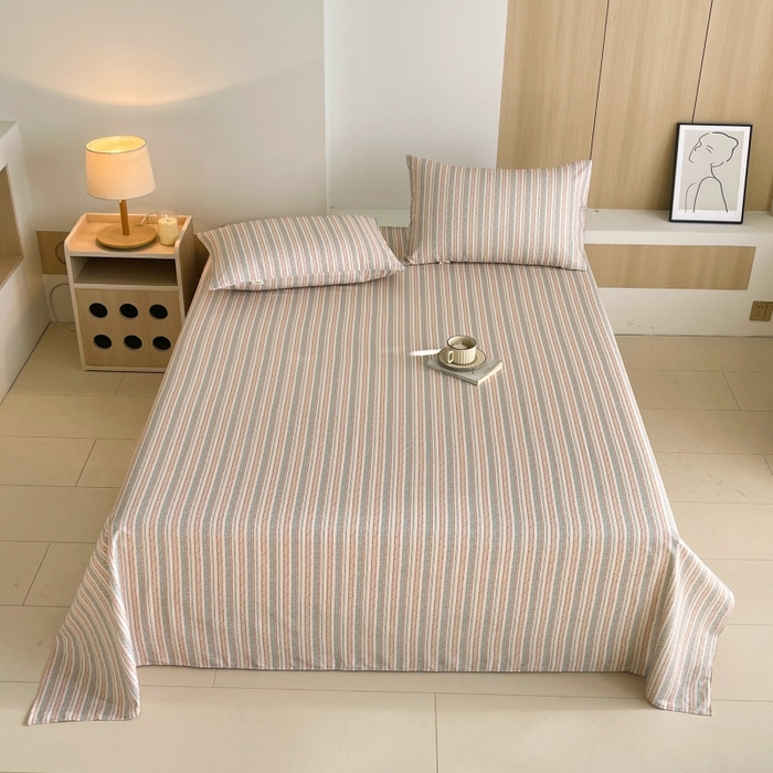 91家纺网 家纺一手货源 找家纺 （总）慕尚家纺 2025新款全棉纯棉老粗布条格床单款凉席席子