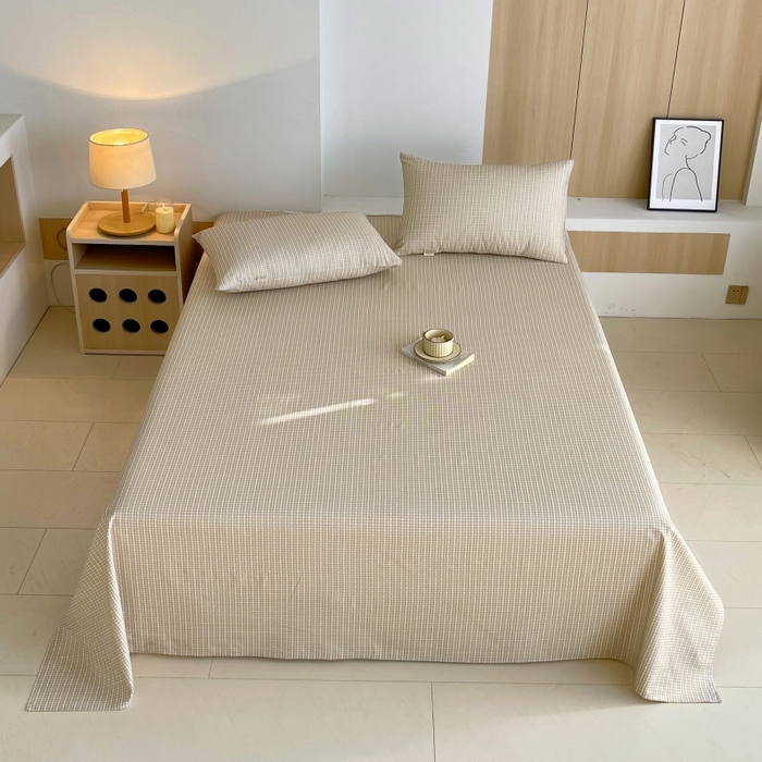 91家纺网 家纺一手货源 找家纺 （总）慕尚家纺 2025新款全棉纯棉老粗布条格床单款凉席席子