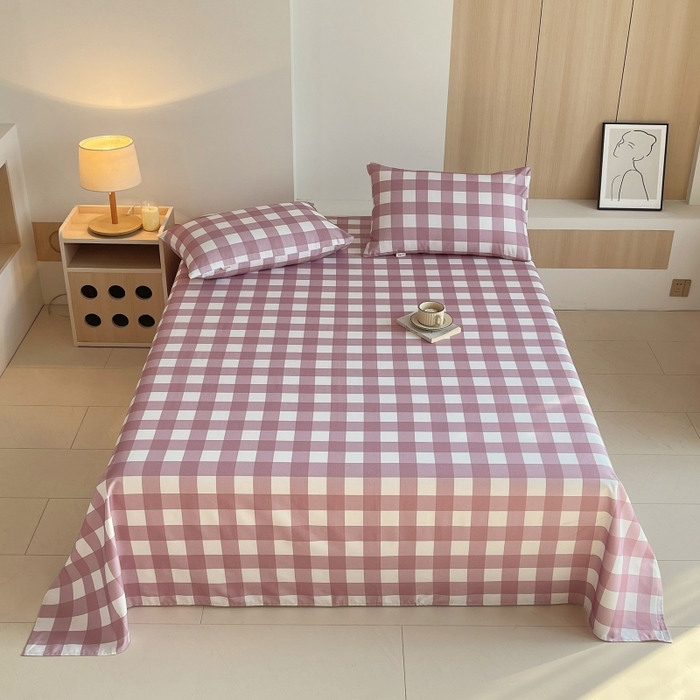 慕尚家纺 2025新款全棉纯棉老粗布条格床单款凉席席子 艾格-豆沙