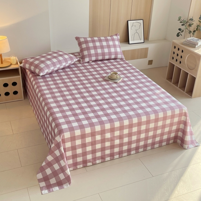 91家纺网 家纺一手货源 找家纺 慕尚家纺 2025新款全棉纯棉老粗布条格床单款凉席席子 艾格-豆沙