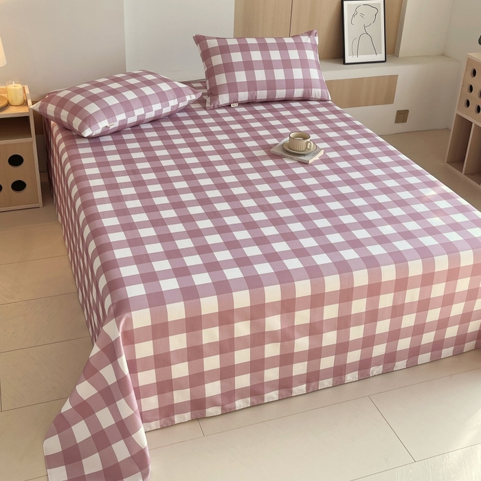 91家纺网 家纺一手货源 找家纺 慕尚家纺 2025新款全棉纯棉老粗布条格床单款凉席席子 艾格-豆沙