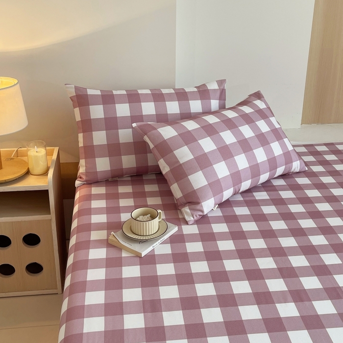 91家纺网 家纺一手货源 找家纺 慕尚家纺 2025新款全棉纯棉老粗布条格床单款凉席席子 艾格-豆沙