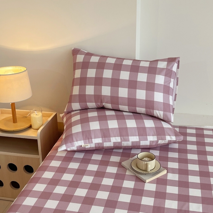 91家纺网 家纺一手货源 找家纺 慕尚家纺 2025新款全棉纯棉老粗布条格床单款凉席席子 艾格-豆沙