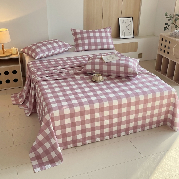 91家纺网 家纺一手货源 找家纺 慕尚家纺 2025新款全棉纯棉老粗布条格床单款凉席席子 艾格-豆沙