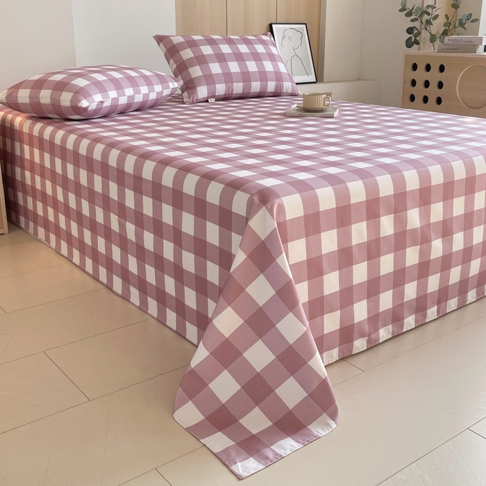 91家纺网 家纺一手货源 找家纺 慕尚家纺 2025新款全棉纯棉老粗布条格床单款凉席席子 艾格-豆沙