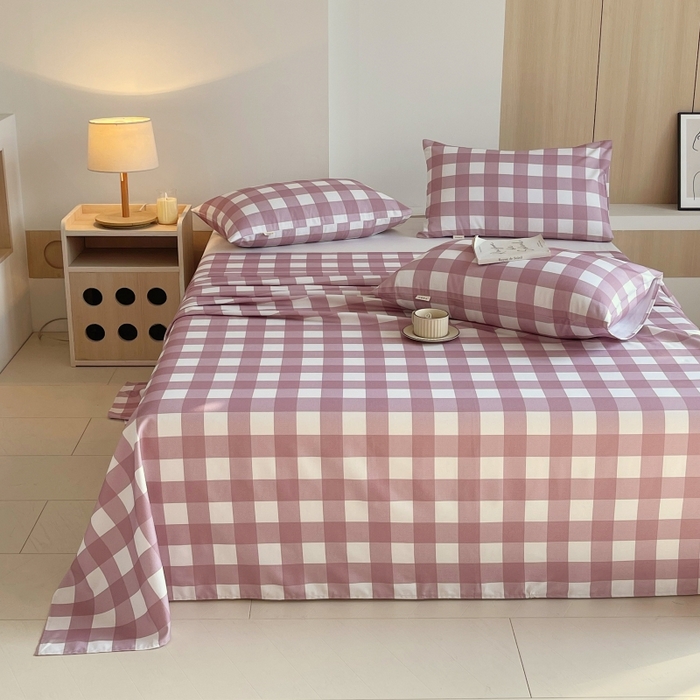 91家纺网 家纺一手货源 找家纺 慕尚家纺 2025新款全棉纯棉老粗布条格床单款凉席席子 艾格-豆沙