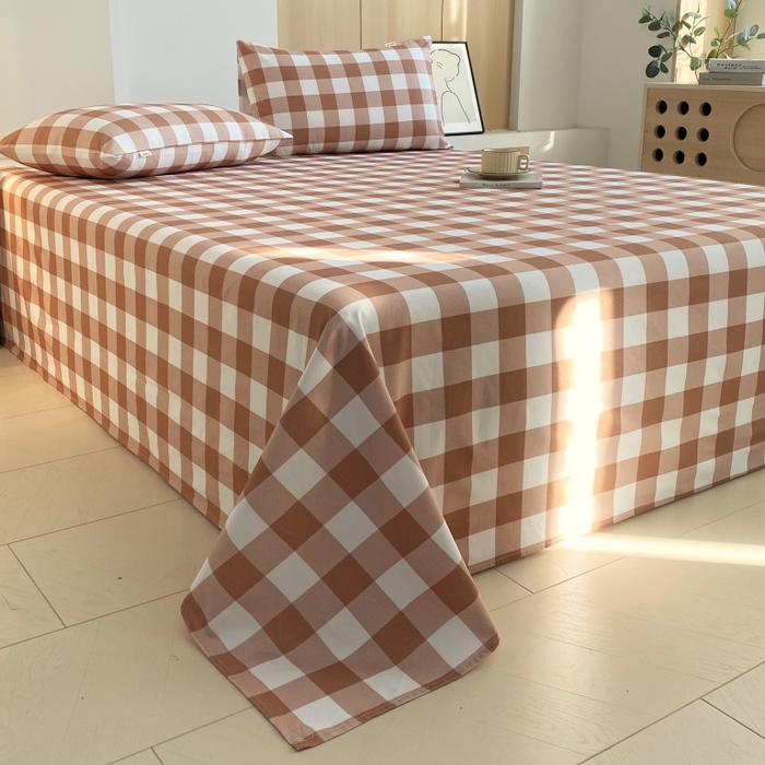 91家纺网 家纺一手货源 找家纺 慕尚家纺 2025新款全棉纯棉老粗布条格床单款凉席席子 艾格-咖