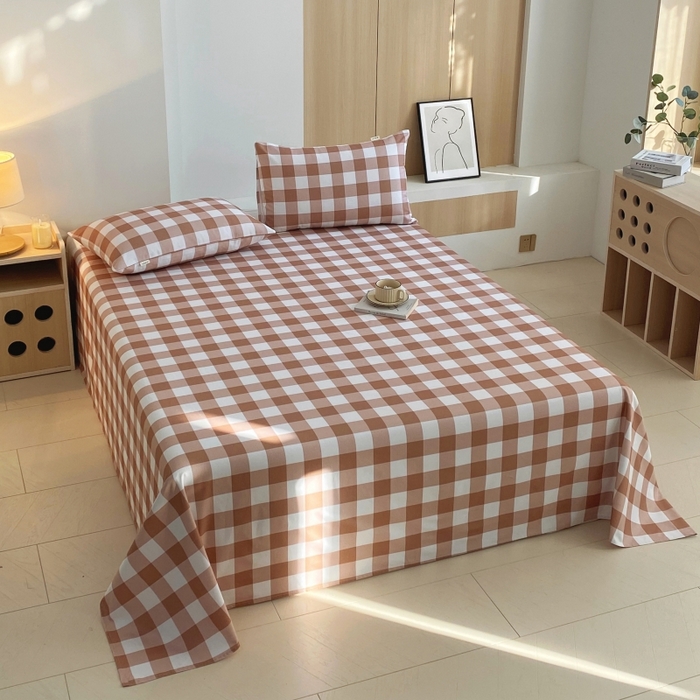 91家纺网 家纺一手货源 找家纺 慕尚家纺 2025新款全棉纯棉老粗布条格床单款凉席席子 艾格-咖