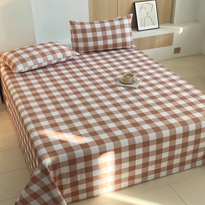 91家纺网 家纺一手货源 找家纺 慕尚家纺 2025新款全棉纯棉老粗布条格床单款凉席席子 艾格-咖