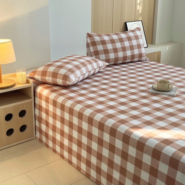 91家纺网 家纺一手货源 找家纺 慕尚家纺 2025新款全棉纯棉老粗布条格床单款凉席席子 艾格-咖