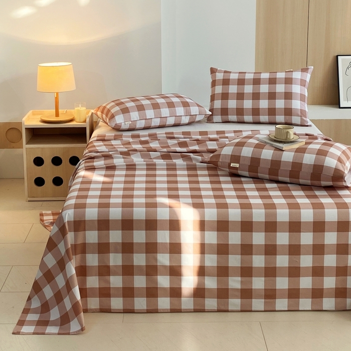 91家纺网 家纺一手货源 找家纺 慕尚家纺 2025新款全棉纯棉老粗布条格床单款凉席席子 艾格-咖