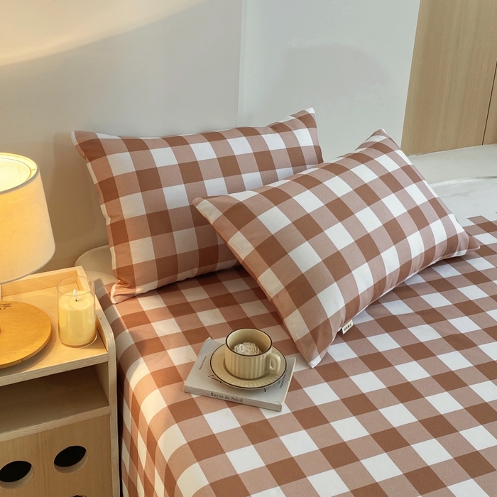 91家纺网 家纺一手货源 找家纺 慕尚家纺 2025新款全棉纯棉老粗布条格床单款凉席席子 艾格-咖