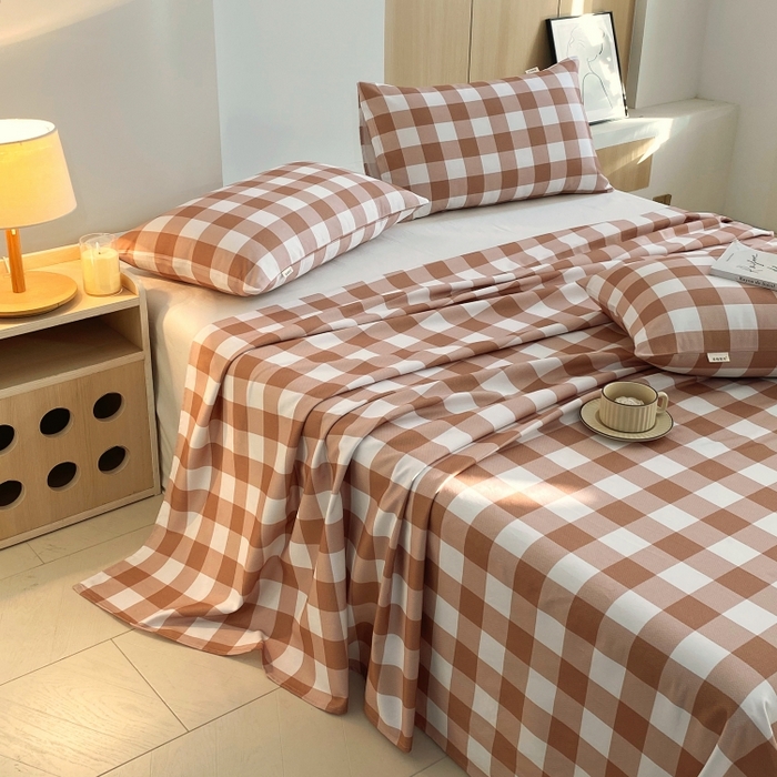 91家纺网 家纺一手货源 找家纺 慕尚家纺 2025新款全棉纯棉老粗布条格床单款凉席席子 艾格-咖