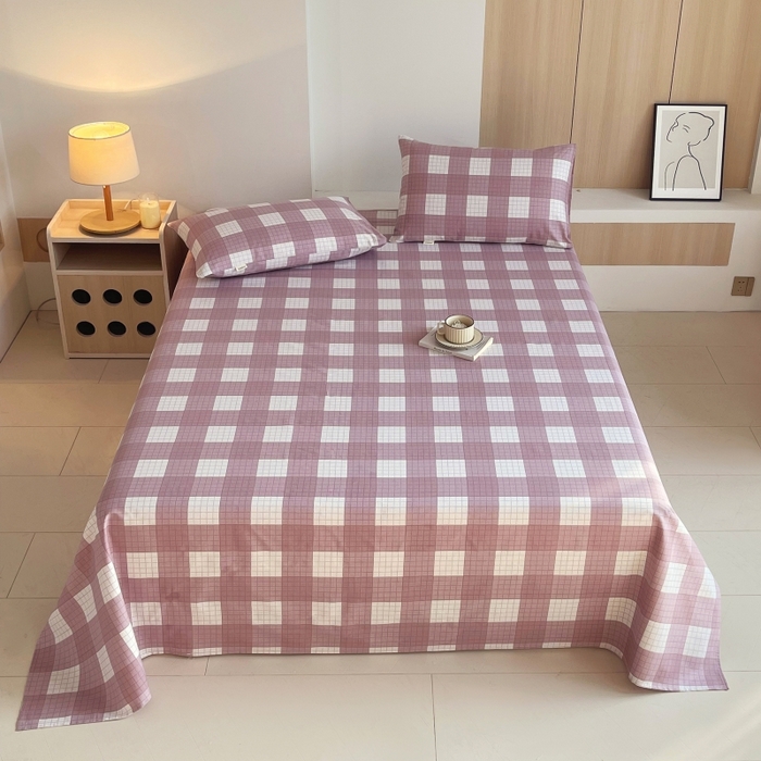 慕尚家纺 2025新款全棉纯棉老粗布条格床单款凉席席子 格律-豆沙