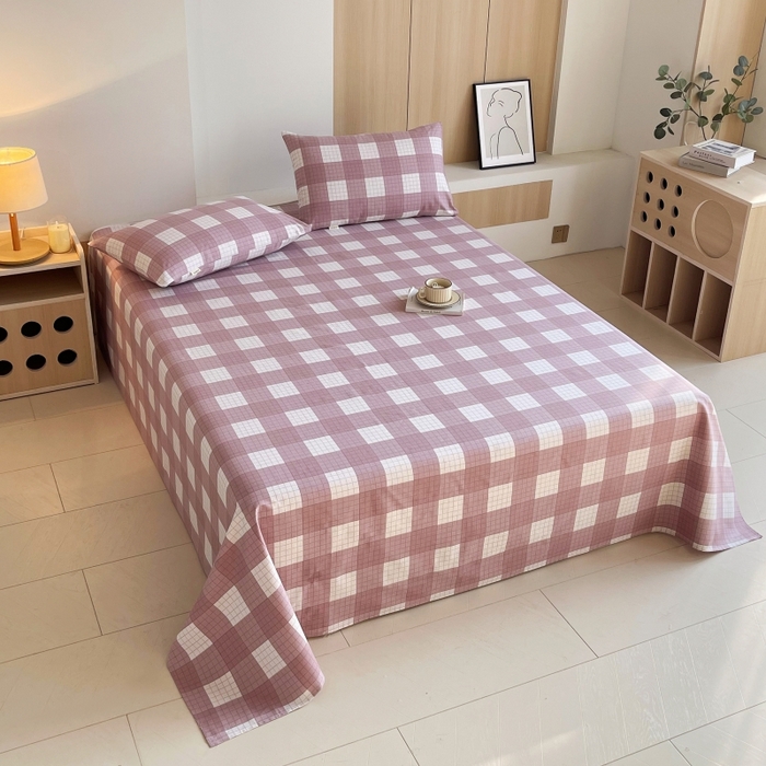 91家纺网 家纺一手货源 找家纺 慕尚家纺 2025新款全棉纯棉老粗布条格床单款凉席席子 格律-豆沙