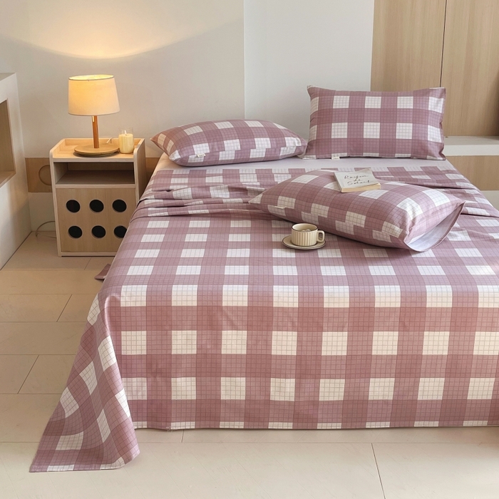 91家纺网 家纺一手货源 找家纺 慕尚家纺 2025新款全棉纯棉老粗布条格床单款凉席席子 格律-豆沙