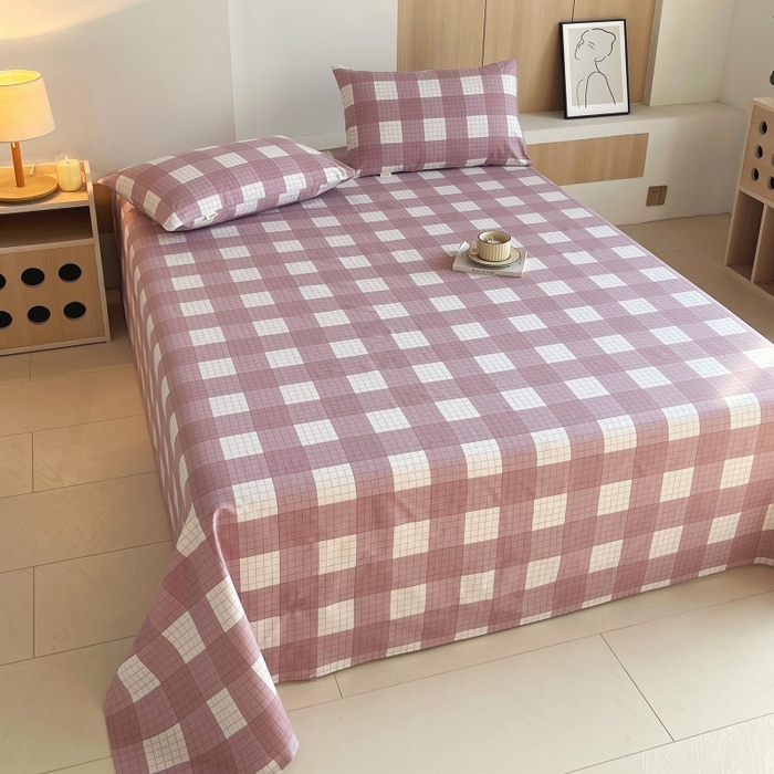 91家纺网 家纺一手货源 找家纺 慕尚家纺 2025新款全棉纯棉老粗布条格床单款凉席席子 格律-豆沙