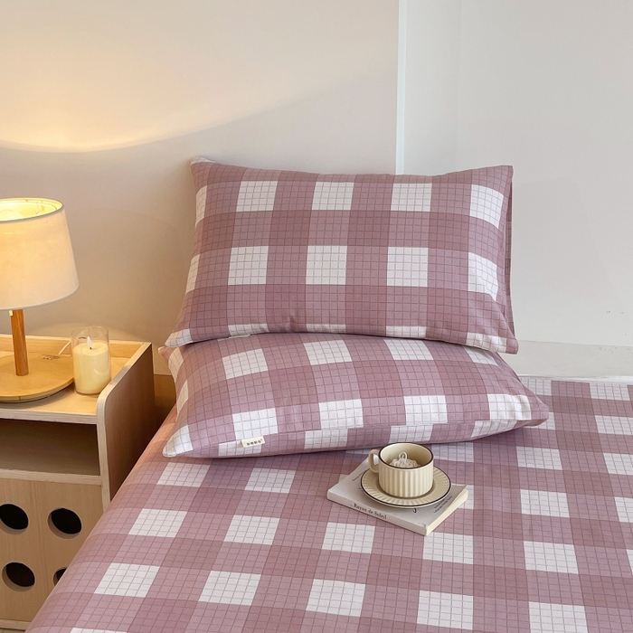 91家纺网 家纺一手货源 找家纺 慕尚家纺 2025新款全棉纯棉老粗布条格床单款凉席席子 格律-豆沙