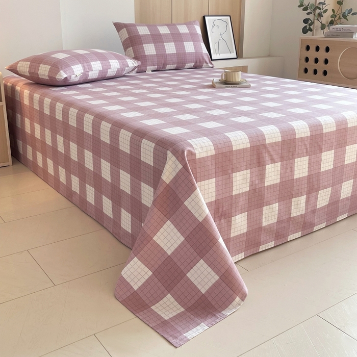 91家纺网 家纺一手货源 找家纺 慕尚家纺 2025新款全棉纯棉老粗布条格床单款凉席席子 格律-豆沙