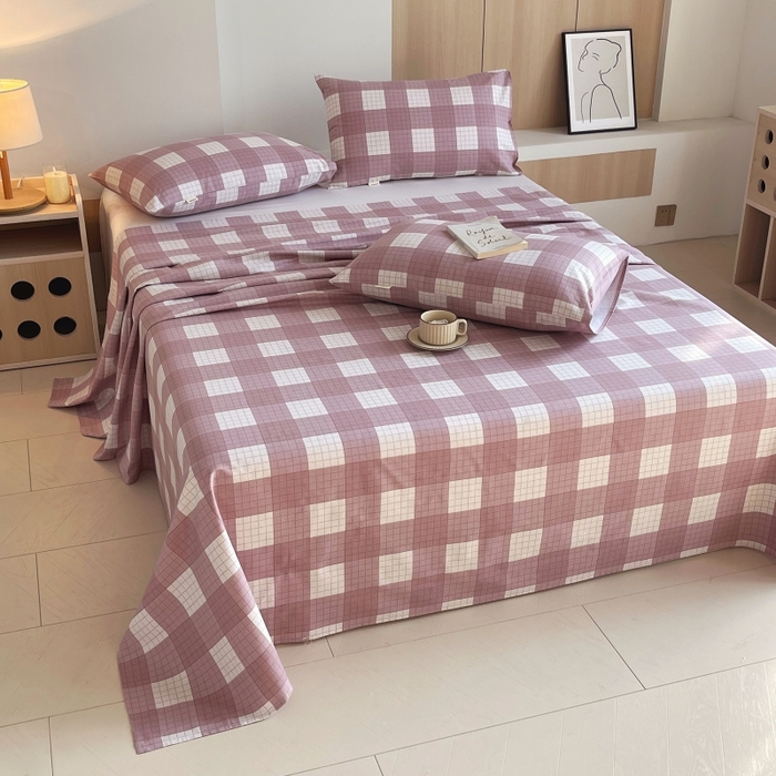 91家纺网 家纺一手货源 找家纺 慕尚家纺 2025新款全棉纯棉老粗布条格床单款凉席席子 格律-豆沙