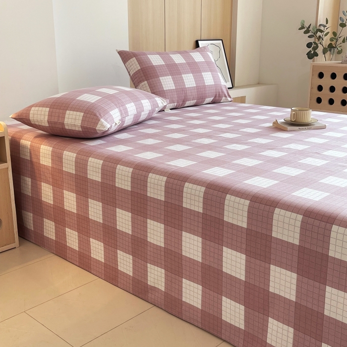 91家纺网 家纺一手货源 找家纺 慕尚家纺 2025新款全棉纯棉老粗布条格床单款凉席席子 格律-豆沙