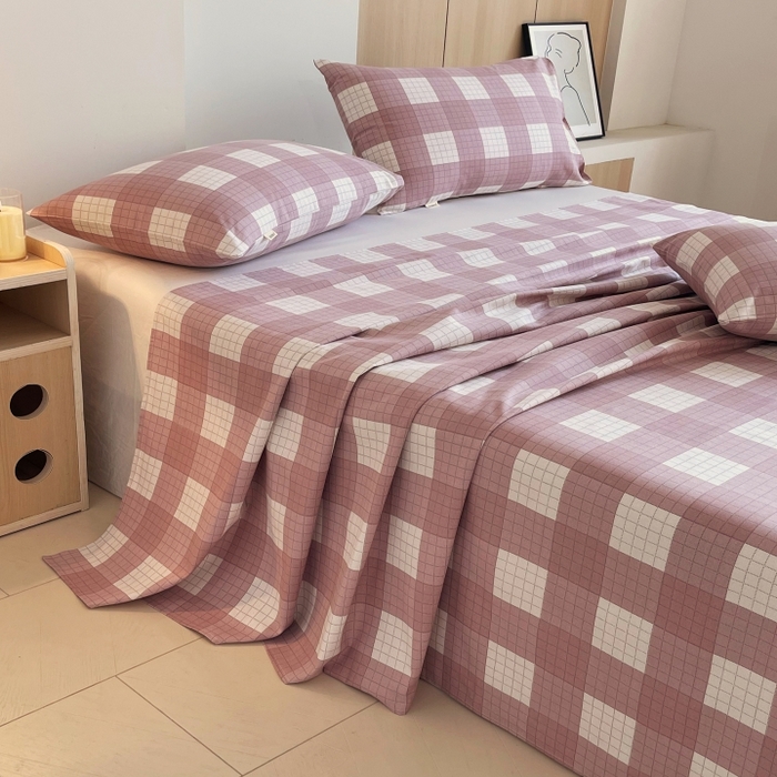 91家纺网 家纺一手货源 找家纺 慕尚家纺 2025新款全棉纯棉老粗布条格床单款凉席席子 格律-豆沙