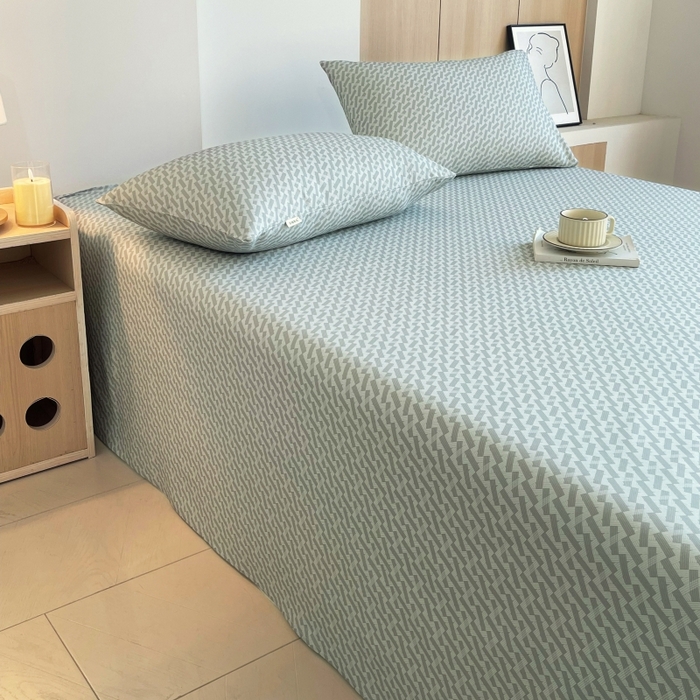 91家纺网 家纺一手货源 找家纺 慕尚家纺 2025新款全棉纯棉老粗布条格床单款凉席席子 卡罗拉-绿