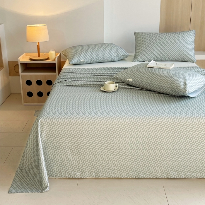 91家纺网 家纺一手货源 找家纺 慕尚家纺 2025新款全棉纯棉老粗布条格床单款凉席席子 卡罗拉-绿