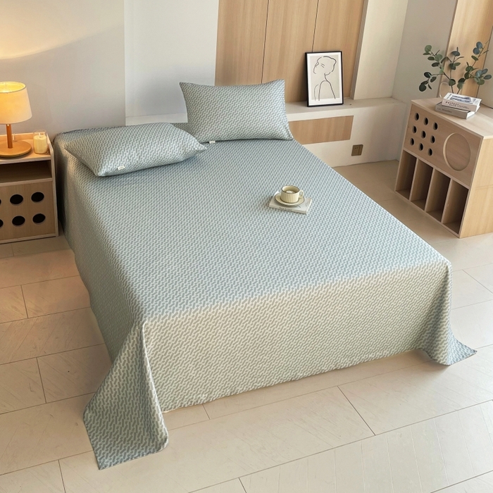 91家纺网 家纺一手货源 找家纺 慕尚家纺 2025新款全棉纯棉老粗布条格床单款凉席席子 卡罗拉-绿