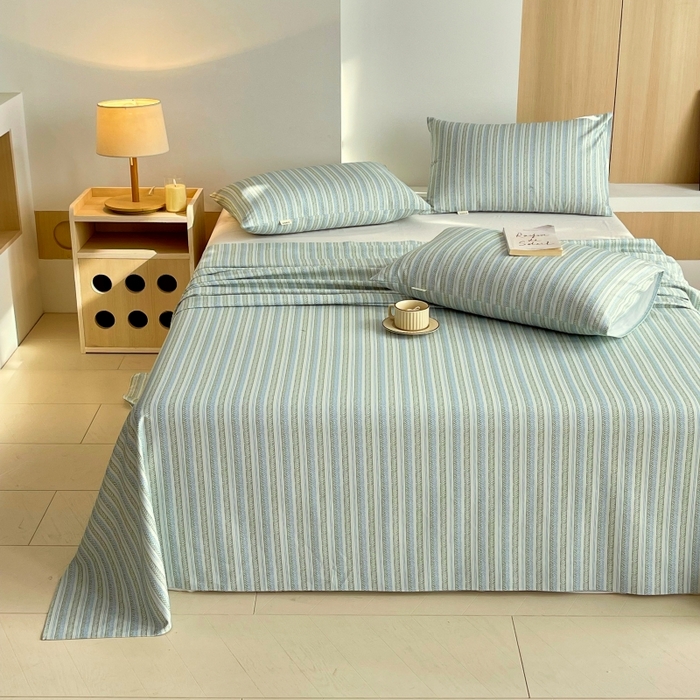 91家纺网 家纺一手货源 找家纺 慕尚家纺 2025新款全棉纯棉老粗布条格床单款凉席席子 米亚