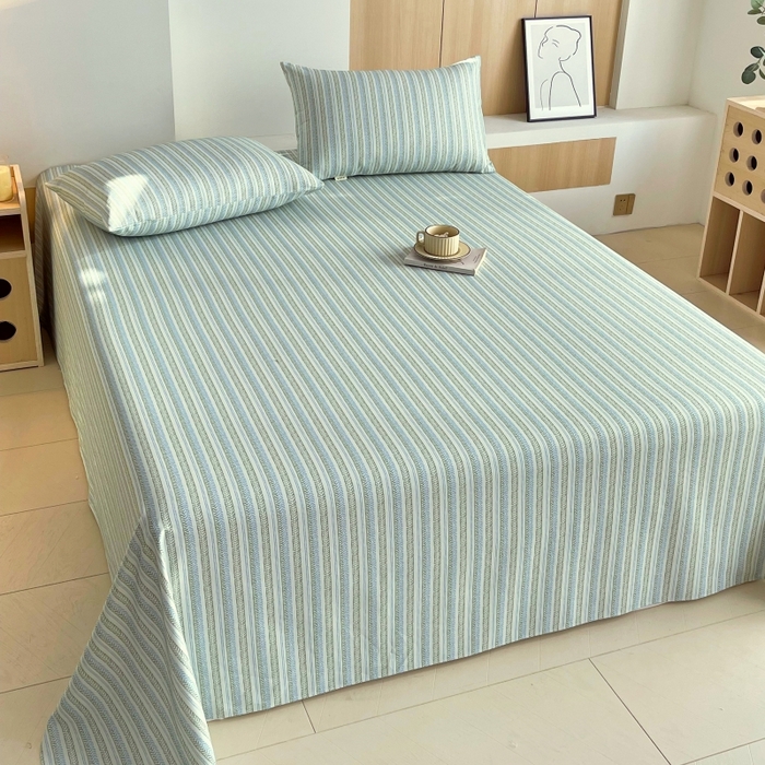 91家纺网 家纺一手货源 找家纺 慕尚家纺 2025新款全棉纯棉老粗布条格床单款凉席席子 米亚