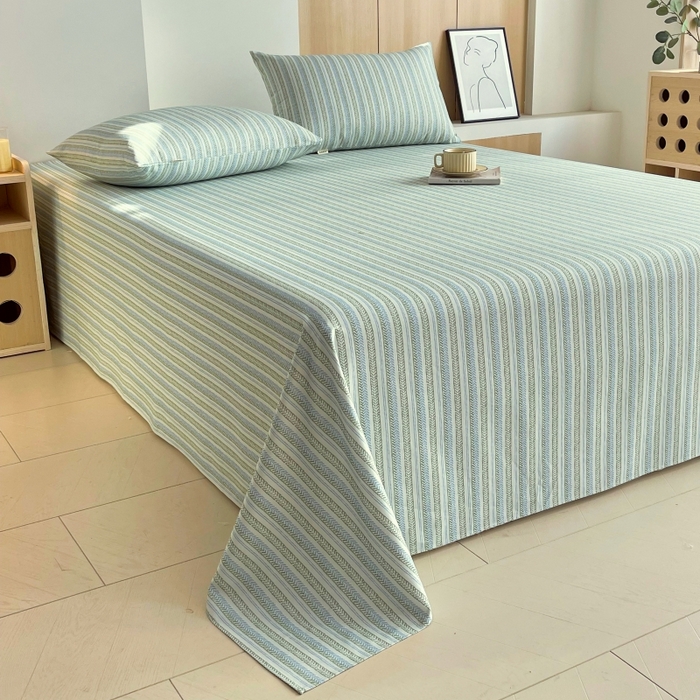 91家纺网 家纺一手货源 找家纺 慕尚家纺 2025新款全棉纯棉老粗布条格床单款凉席席子 米亚