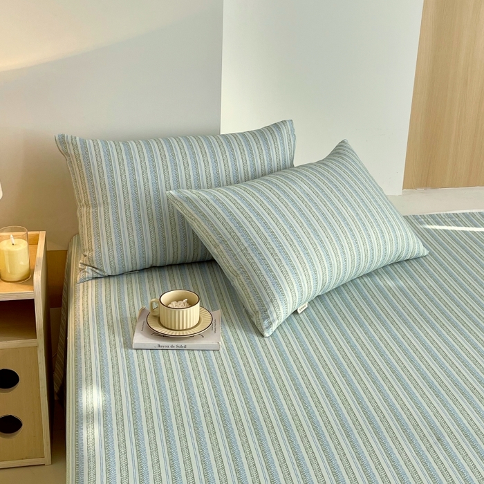 91家纺网 家纺一手货源 找家纺 慕尚家纺 2025新款全棉纯棉老粗布条格床单款凉席席子 米亚