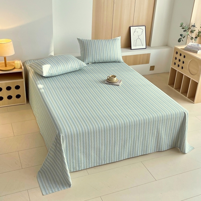 91家纺网 家纺一手货源 找家纺 慕尚家纺 2025新款全棉纯棉老粗布条格床单款凉席席子 米亚