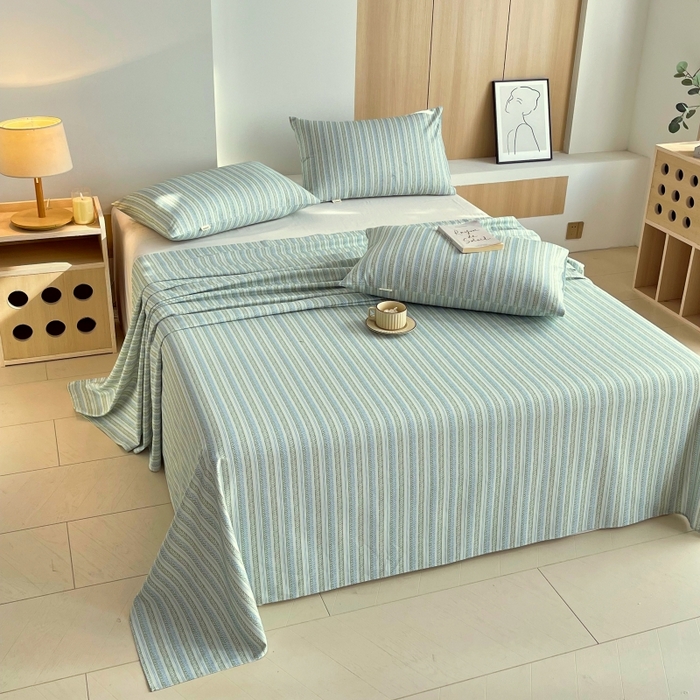 91家纺网 家纺一手货源 找家纺 慕尚家纺 2025新款全棉纯棉老粗布条格床单款凉席席子 米亚