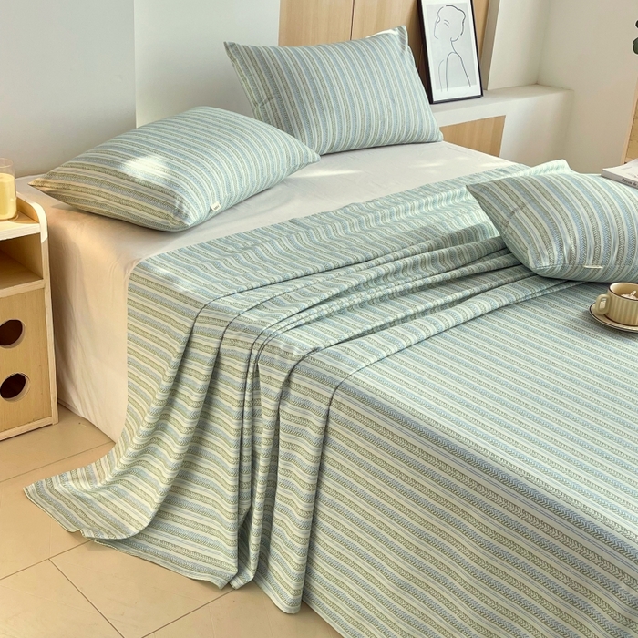 91家纺网 家纺一手货源 找家纺 慕尚家纺 2025新款全棉纯棉老粗布条格床单款凉席席子 米亚