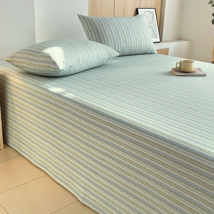 91家纺网 家纺一手货源 找家纺 慕尚家纺 2025新款全棉纯棉老粗布条格床单款凉席席子 米亚