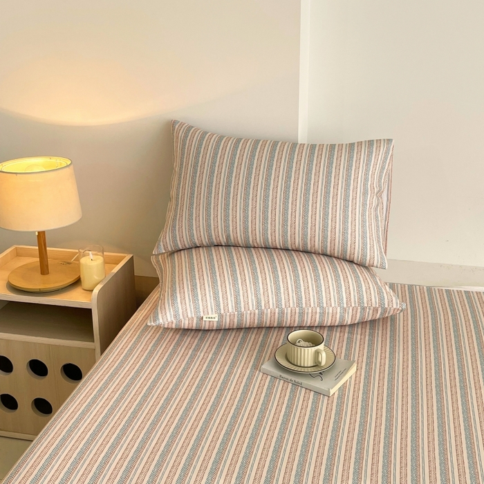 91家纺网 家纺一手货源 找家纺 慕尚家纺 2025新款全棉纯棉老粗布条格床单款凉席席子 米亚-驼