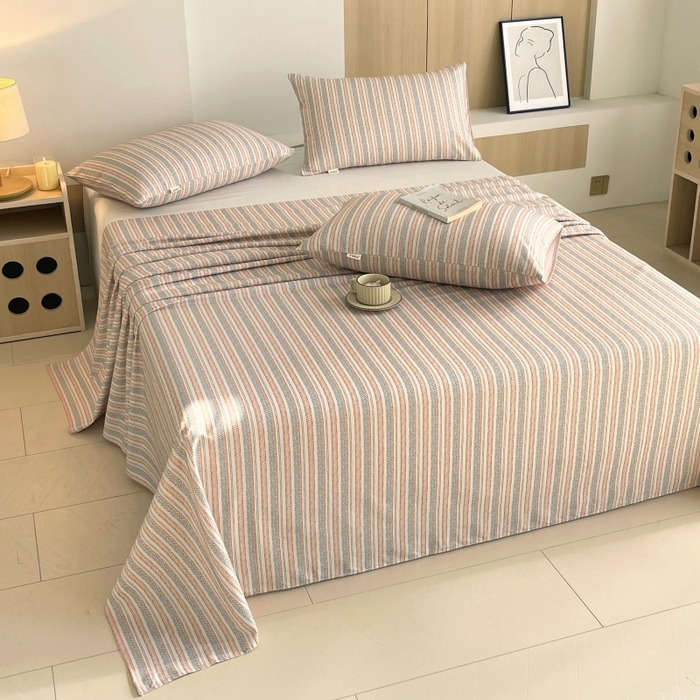 91家纺网 家纺一手货源 找家纺 慕尚家纺 2025新款全棉纯棉老粗布条格床单款凉席席子 米亚-驼