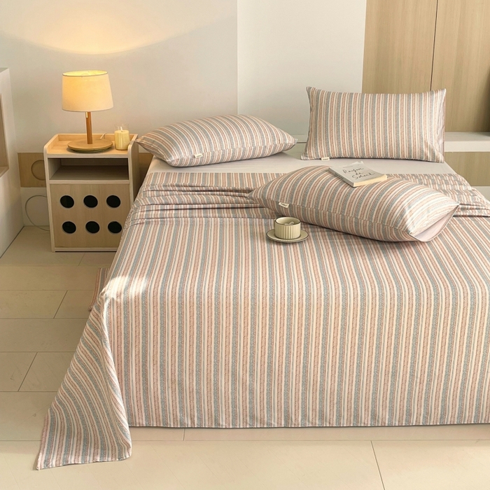 91家纺网 家纺一手货源 找家纺 慕尚家纺 2025新款全棉纯棉老粗布条格床单款凉席席子 米亚-驼