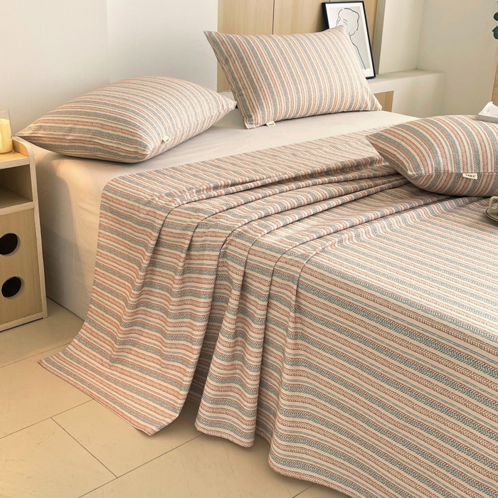 91家纺网 家纺一手货源 找家纺 慕尚家纺 2025新款全棉纯棉老粗布条格床单款凉席席子 米亚-驼