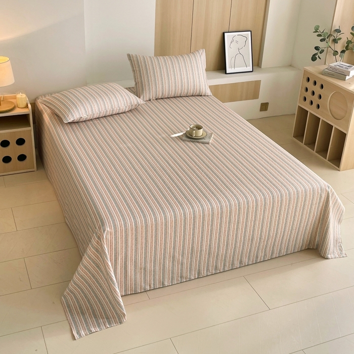 91家纺网 家纺一手货源 找家纺 慕尚家纺 2025新款全棉纯棉老粗布条格床单款凉席席子 米亚-驼