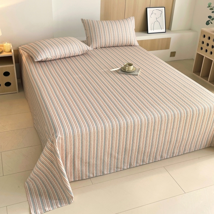 91家纺网 家纺一手货源 找家纺 慕尚家纺 2025新款全棉纯棉老粗布条格床单款凉席席子 米亚-驼